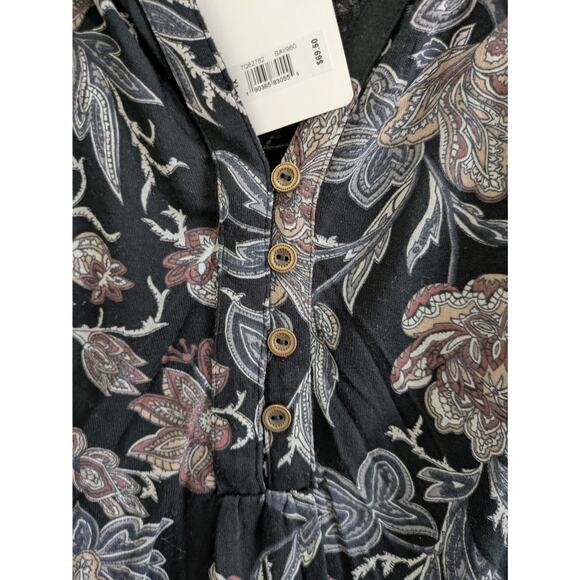 Lucky Brand Floral Top Women 1X Black Split V Neck 3/4 Sleeve Relax Fit Boho NWT - Picture 5 of 14
